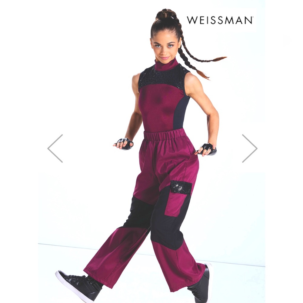 Weissman Womens Dance Costume Jogger Jumpsuit 2 Piece Pray for me Sz LA Maroon